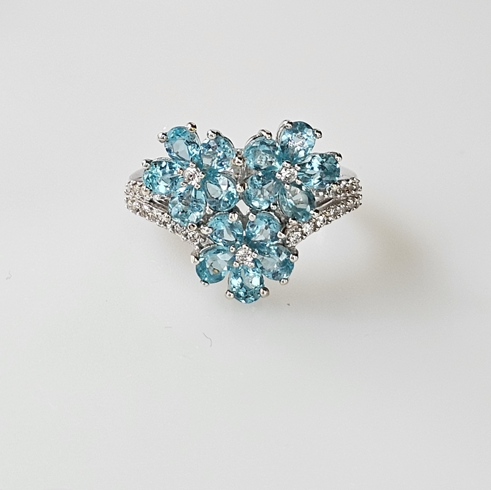 Natural Betroka Apatite Flower Ring Sterling Silver Sz 6! NEW - Picture 6 of 13